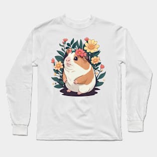 cute guinea pig and flowers Long Sleeve T-Shirt